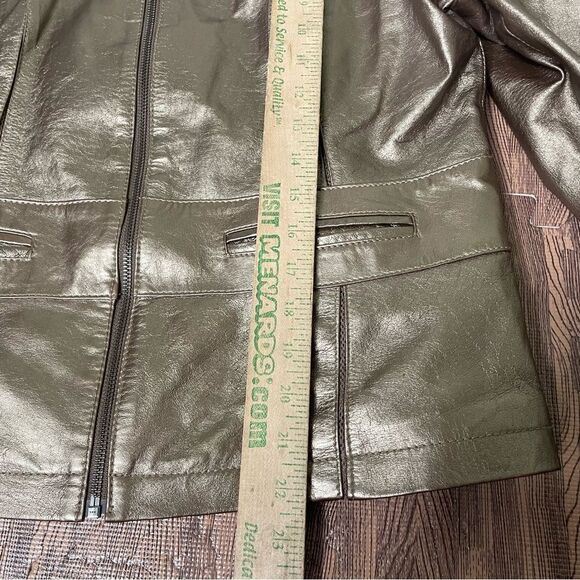 Bernardo Bronze Metallic Zipper‎ Leather Jacket Womens Size Large - Picture 11 of 13